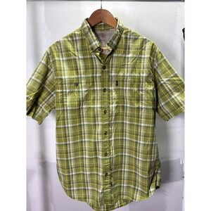 GH Bass & Co Mens Large Green Plaid Short Sleeve Button Down Shirt Mesh Yoke